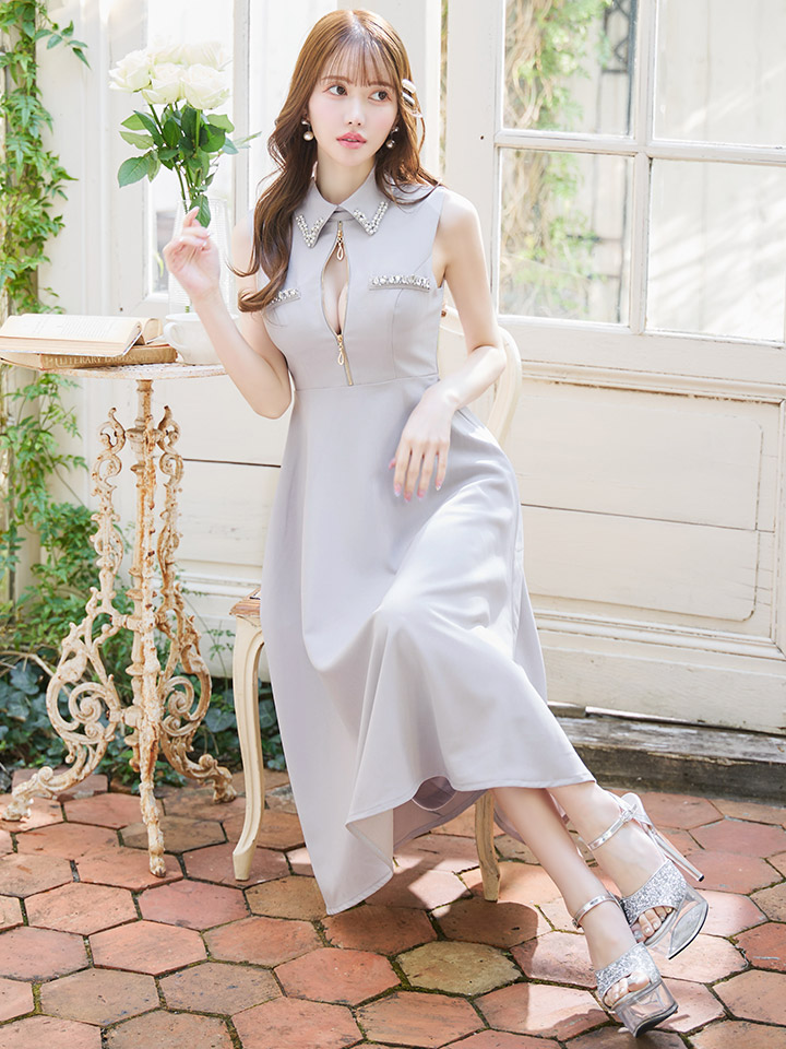 ノースリーブミディアムフレアドレス/キャバドレス【S-Lサイズ/1カラー