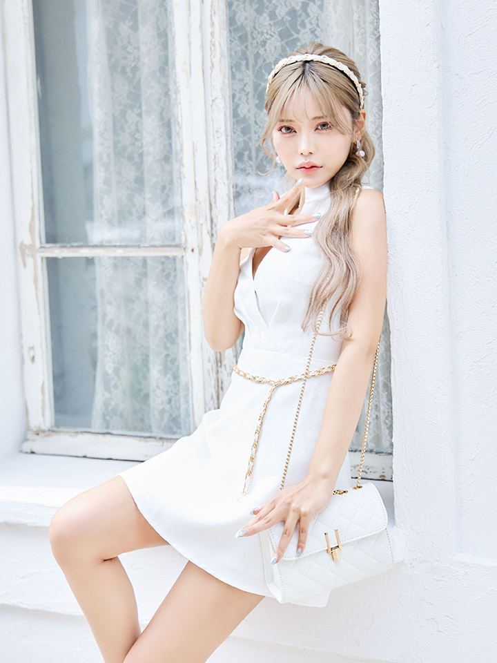 チェーンベルトシャツミニドレス/キャバドレス【XS-Mサイズ/1カラー