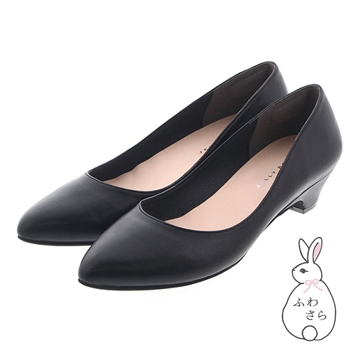 アーモンドトゥプレーンパンプス<ふわさら>(21.5cm ブラック