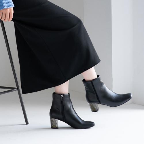 クリアフラワーヒールショートブーツ(M ダークブラウン): ブーツ