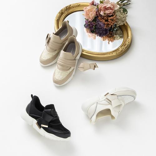 ハンズフリー】ノットリボン2WAYスリッポンスニーカー(M アイボリー