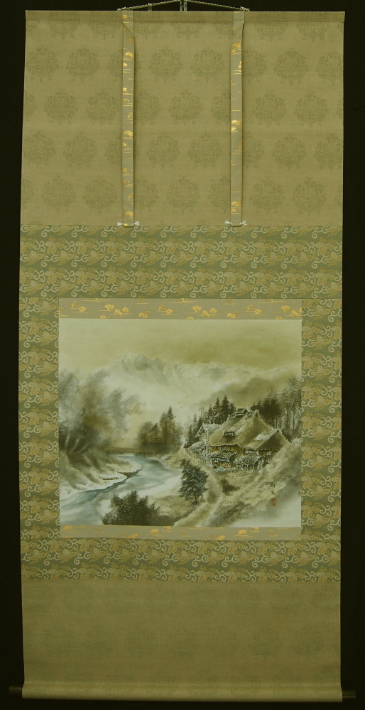 古美術 神宮堂 掛軸 彩色山水画