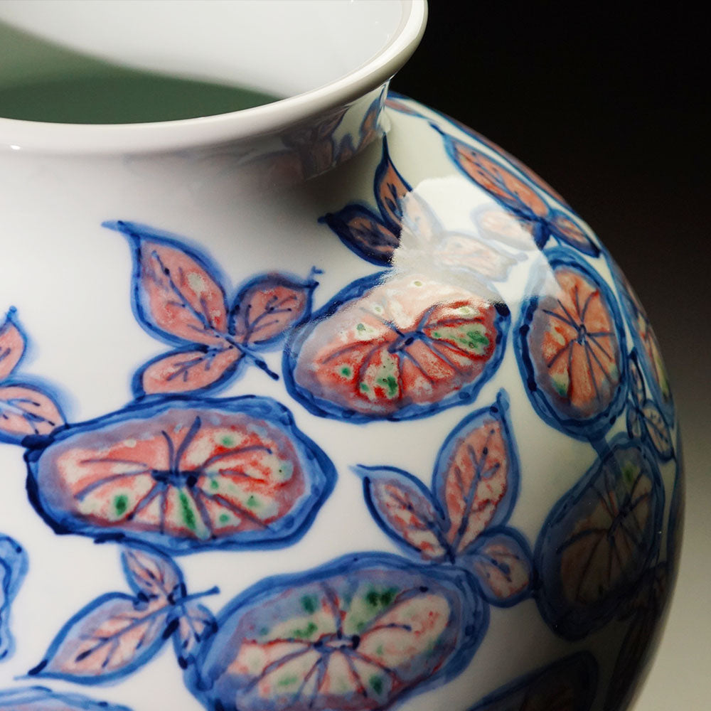 有田焼】染付釉裏紅 朝顔紋花瓶 (初代真右衛門作)