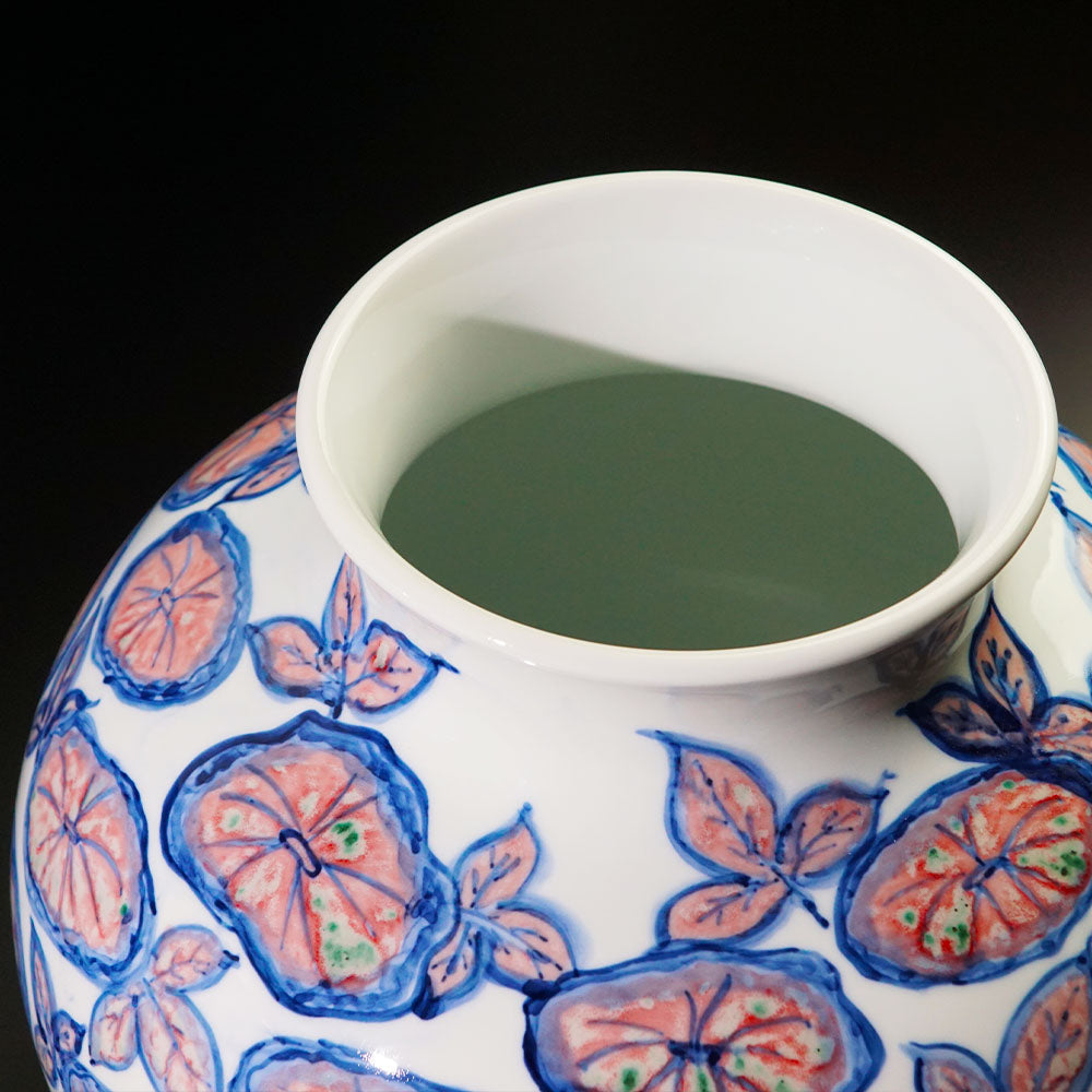 有田焼】染付釉裏紅 朝顔紋花瓶 (初代真右衛門作)