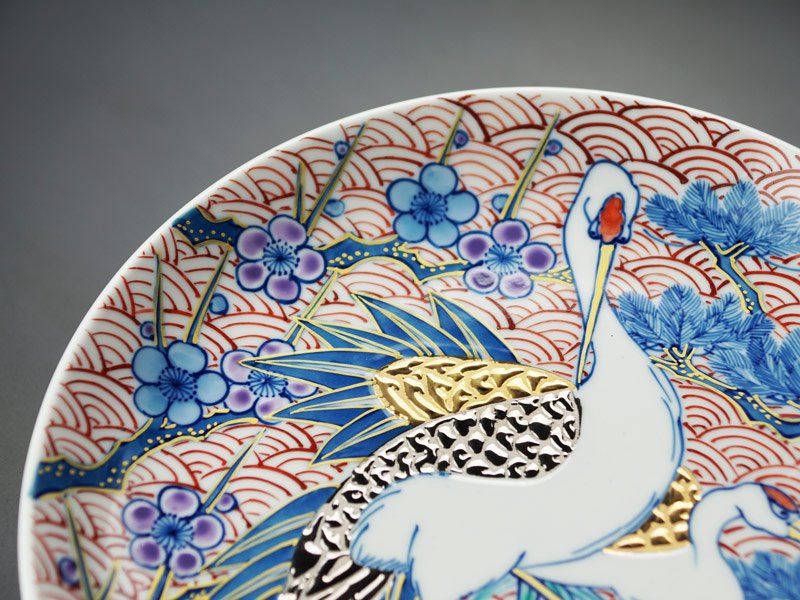 有田焼】飾り絵皿 染錦金彩・白金彩松竹梅鶴図 - JTOPIA