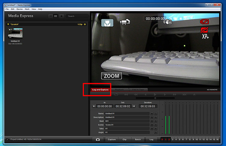 MediaExpressでのキャプチャー方法（Blackmagic Design社製