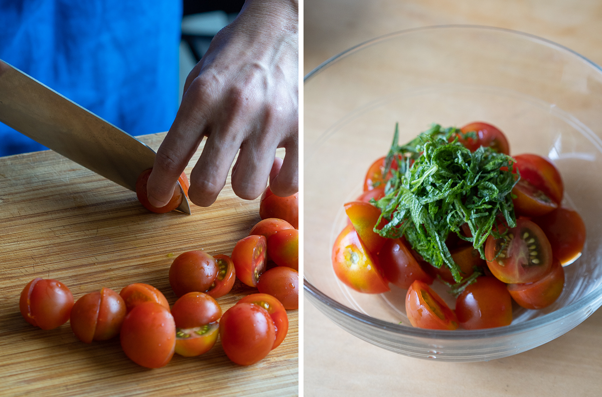 ミニトマトと大葉のごま酢和え | 坂ノ途中 | 100年先もつづく、農業を。