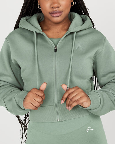 Sport Zip Hoodie Damen - Cropped Fit Farbe Sage | Oner Active