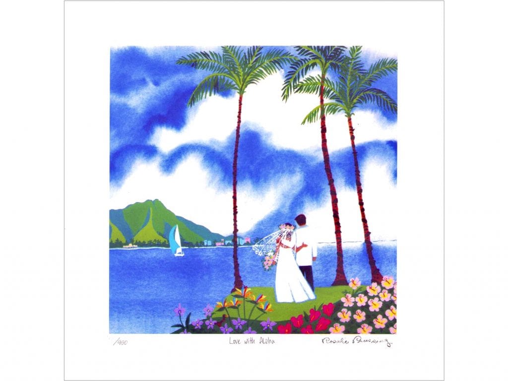 ロザリー プルッシング / Love with Aloha】ハワイ挙式を描いたアート