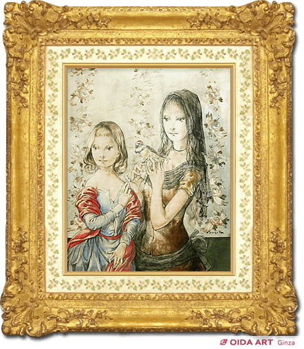 藤田嗣治 鳥を持った二人の少女 | 絵画など美術品の販売と買取 | 東京
