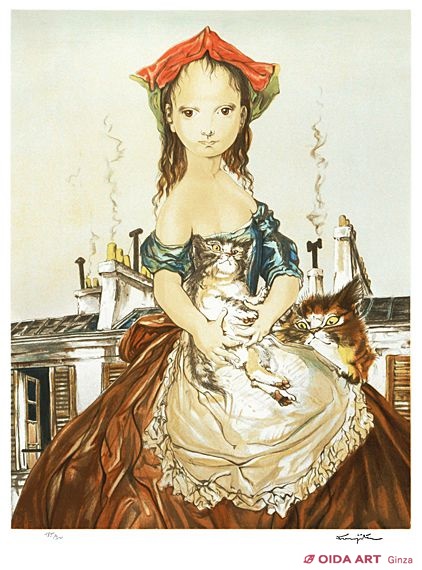 藤田嗣治 パリの屋根の前の少女と猫 | 絵画など美術品の販売と買取