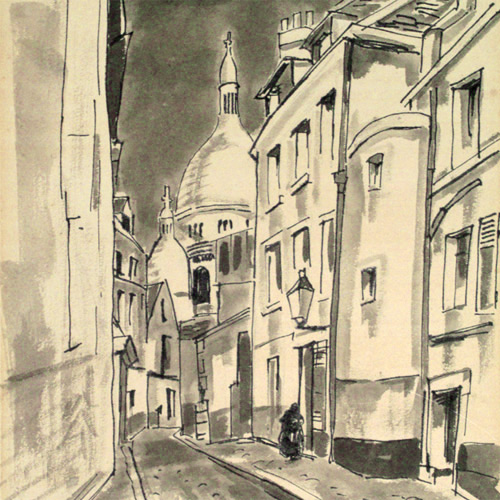 藤田嗣治 巴里のサクレクール寺院のみえる裏街 | 絵画など美術品の販売