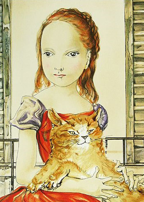 藤田嗣治 窓の前の少女とネコ | 絵画など美術品の販売と買取 | 東京