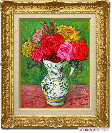 松本富太郎スペイン壷の薔薇油絵油彩画絵画