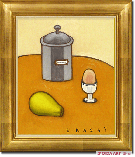 笠井誠一 シュガーポットと卵とかりんのある静物 | 絵画など美術品の