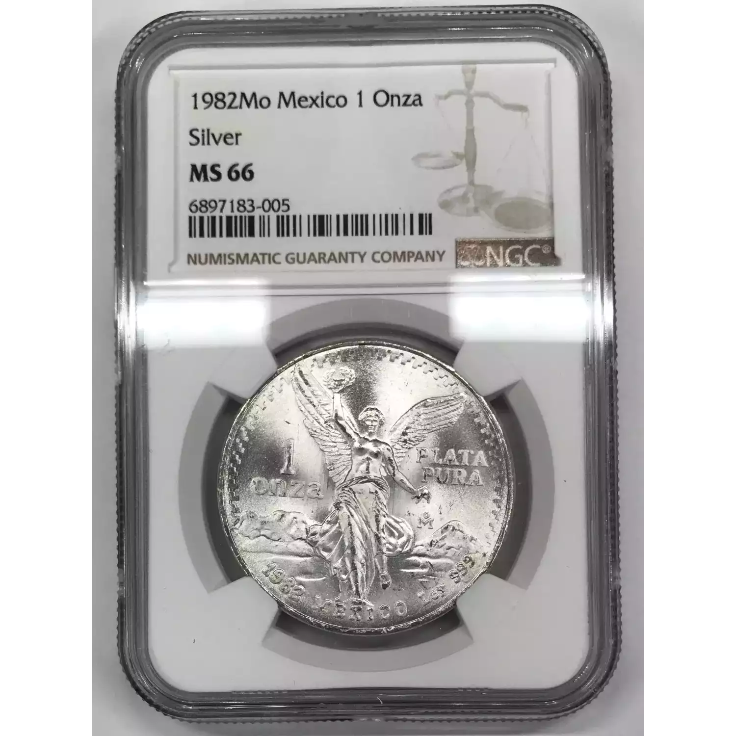 1982-Mo Mexico 1 oz Silver Libertad Onza NGC MS-66 Mo Silver - Old