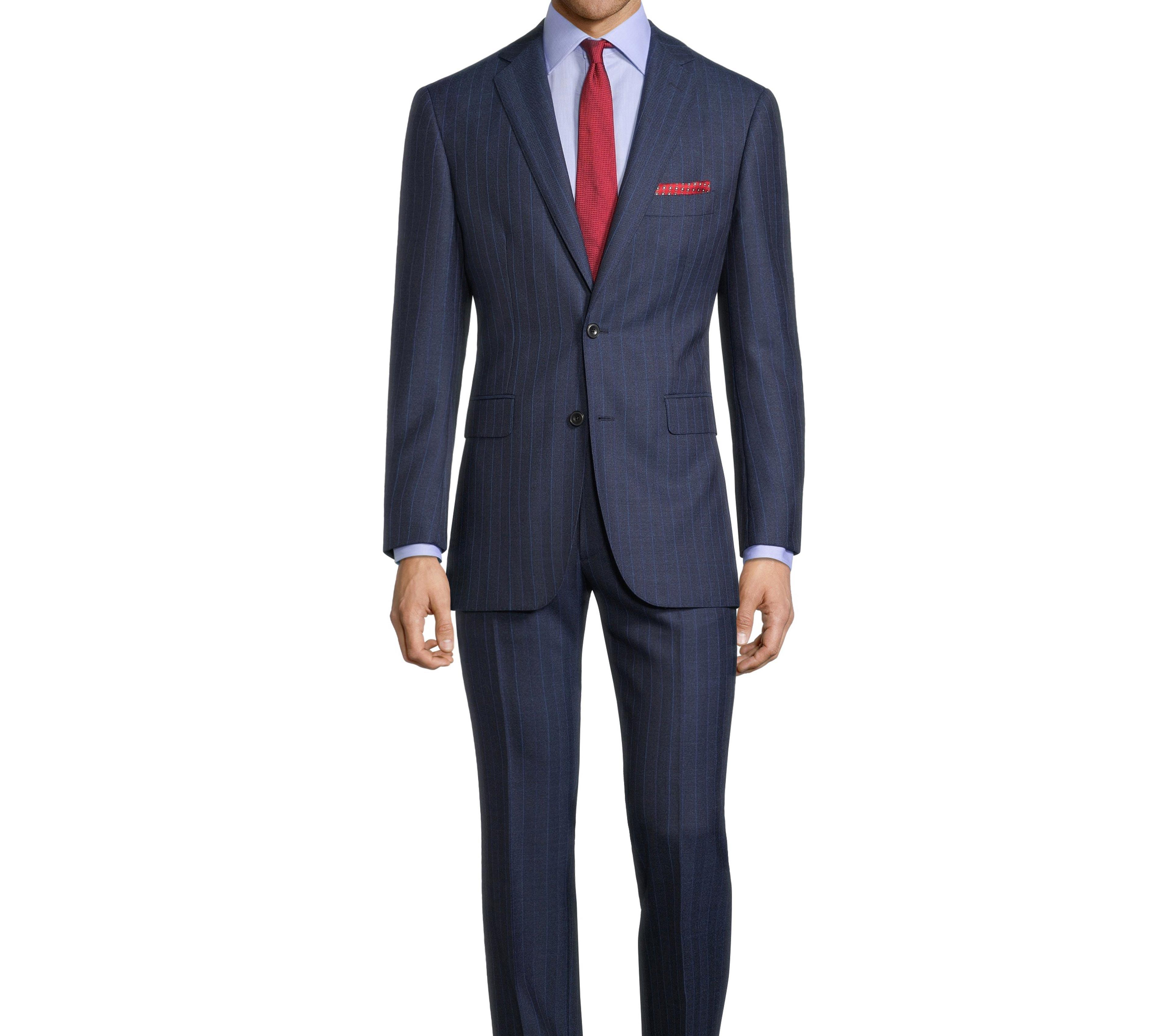 Traditionally Worsted Blue Stripe Navy Suit - Oliver Wicks
