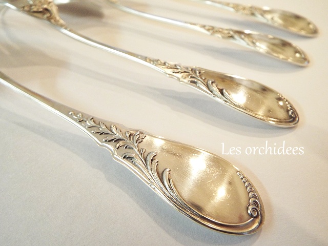 フランス アンティーク 純銀 デザート/アントルメ フォーク＆スプーン