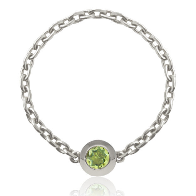 K18/Pt「ペリドット バース ヌード」チェーンリング ー プラチナ