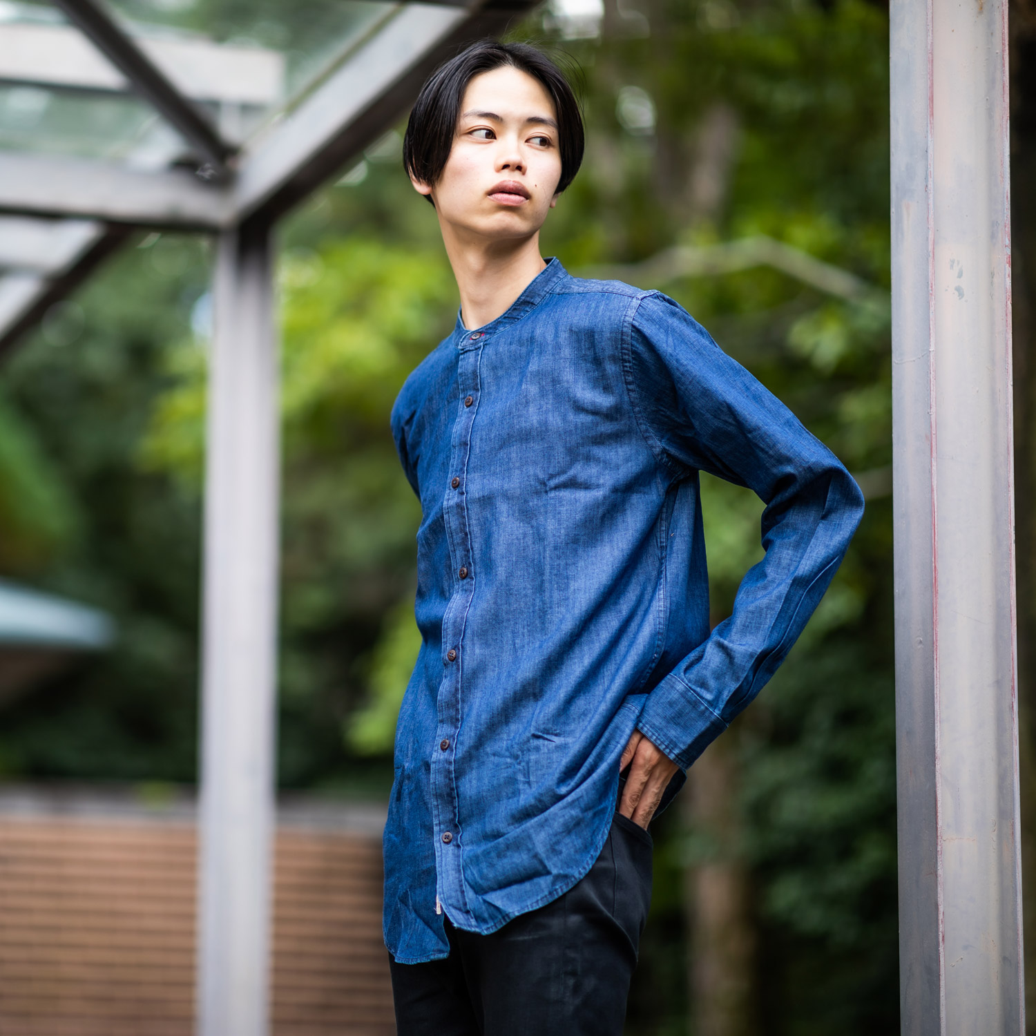 スタンドカラーシャツ インディゴ 165cm～175cm対応 | 男着物の加藤