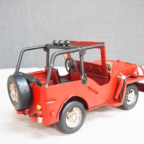 ブリキのおもちゃ車 アメリカ軍用ジープ／レッド(Sサイズ) , 大人の