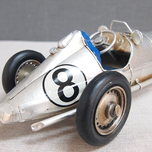 ブリキのおもちゃ車 レーシングカー／シルバー(Mサイズ) , 大人の