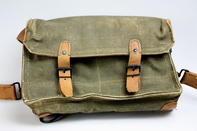 Vintage Rugged 1950's French Military Army Canvas and Leather