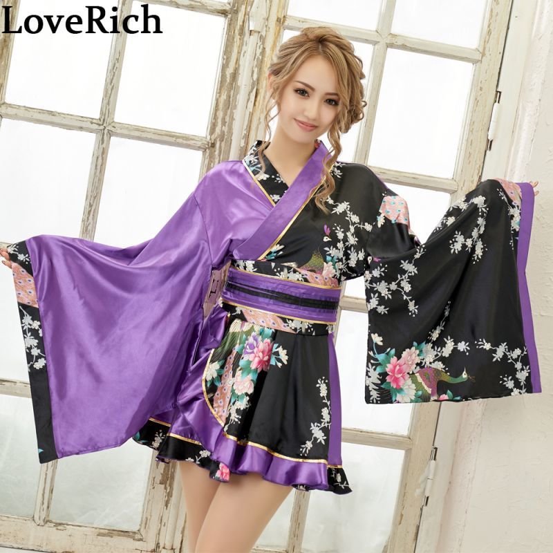 再入荷＆新色追加】ツートンカラー 花魁 フリル ミニ 着物ドレス 孔雀