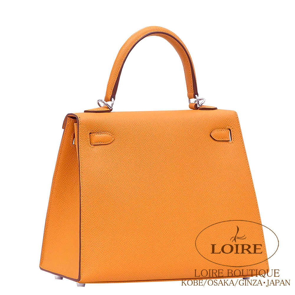 エルメス<br>ケリー 25cm 外縫い<br>オレンジ<br>エプソン<br>シルバー