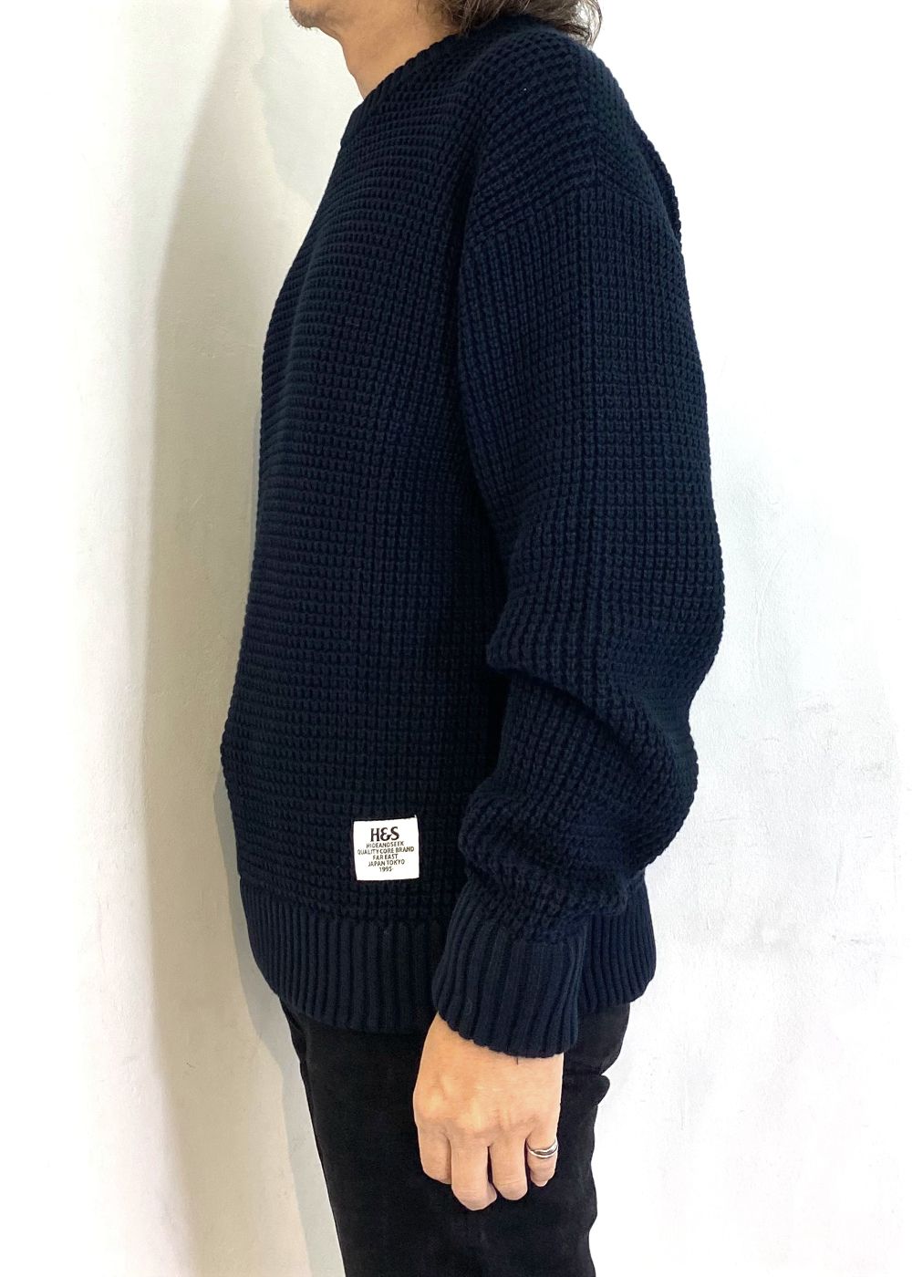 HIDE AND SEEK - Heavy Waffle Knit Sweater (BLACK) / ヘビーワッフル