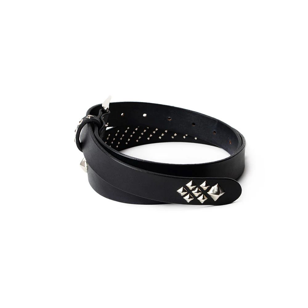 CALEE - STUDS LEATHER NARROW BELT (BLACK) / スタッズ レザー ナロー