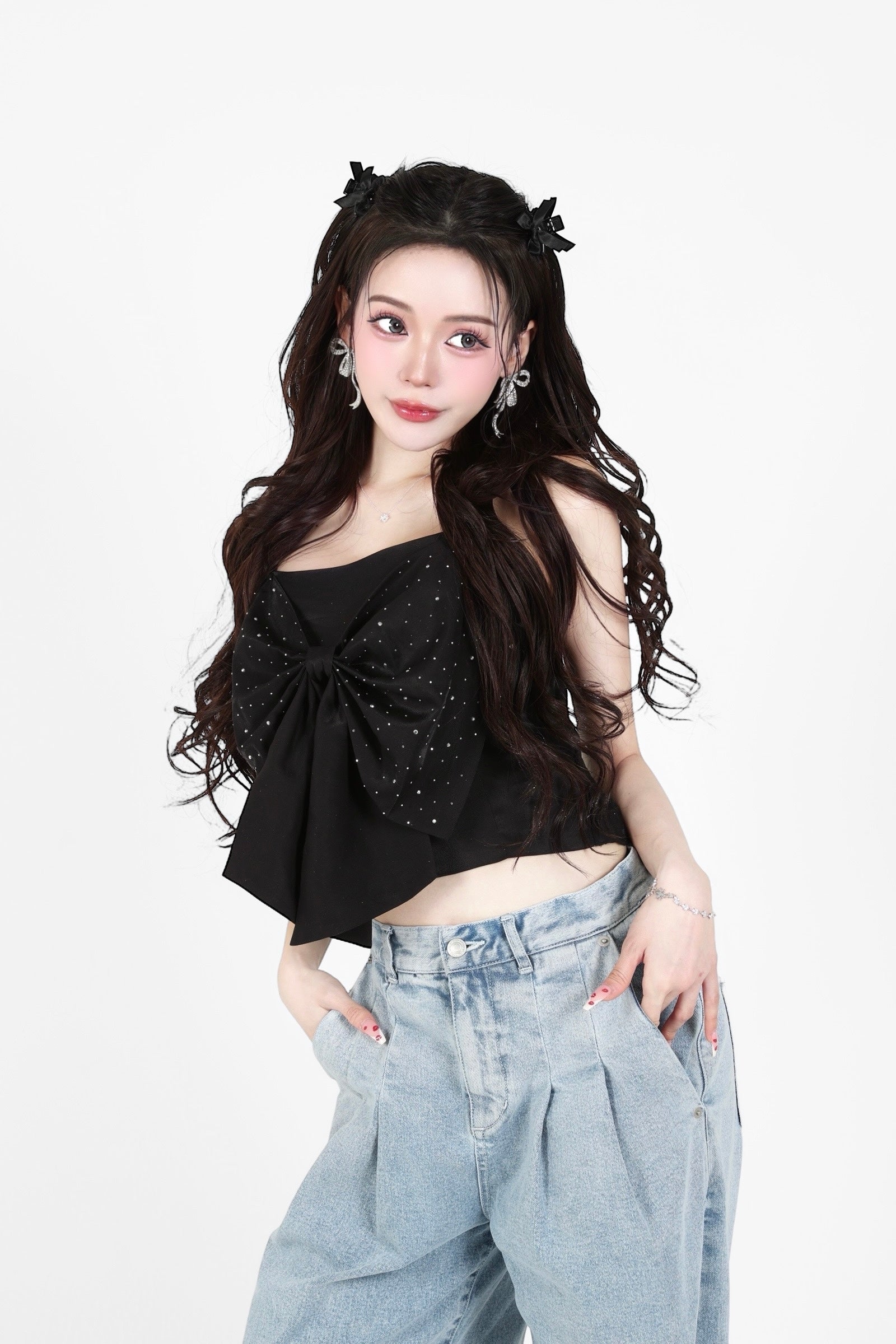 rhinestone ribbon tops｜ラインストーンリボントップス – Lazzli.