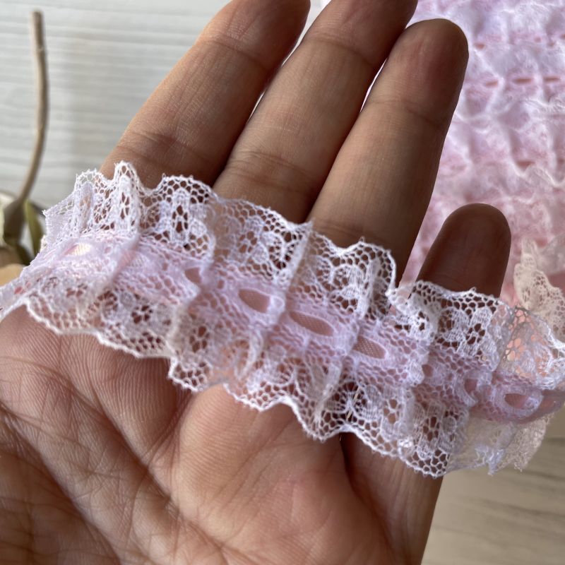 レースのお店 ななか ☆日本製ラッセルフリルレース ベビーピンク色 幅