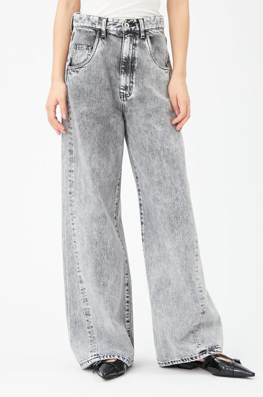 FRAY I.D - ワイドストレートデニムパンツ (グレー) コットン / ハイ