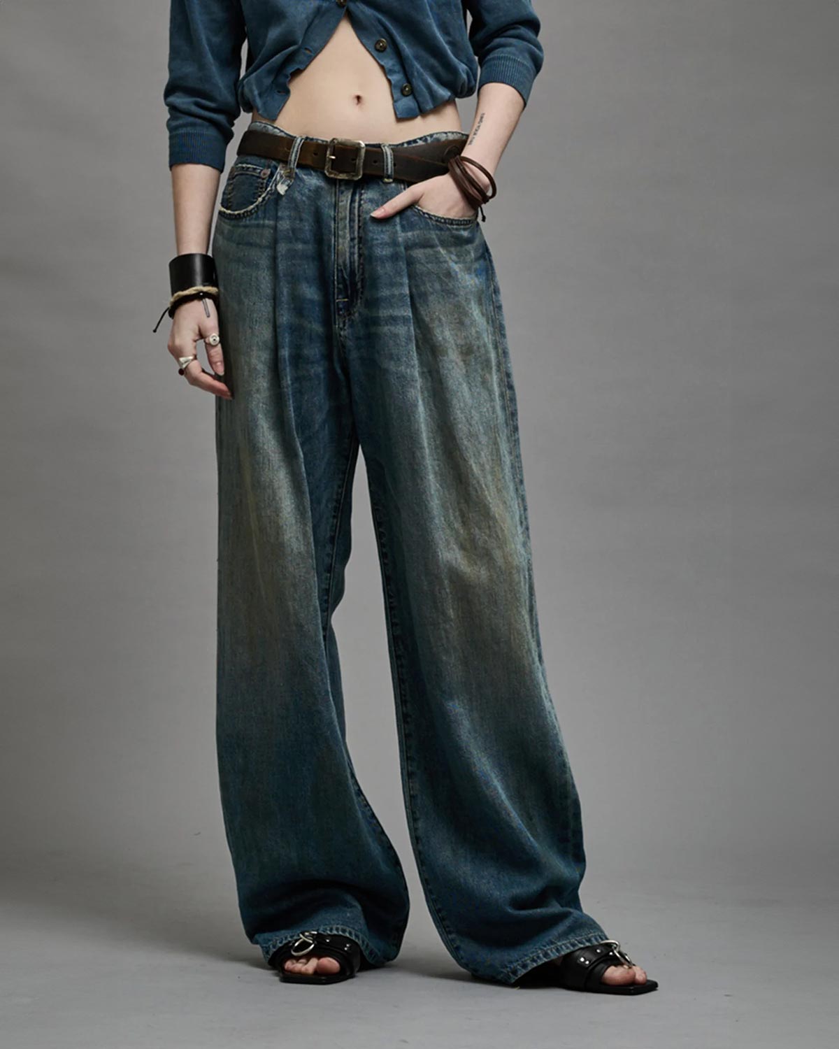 R13 Jean Damon Pleated Wide Leg – Weber Linen Indigo