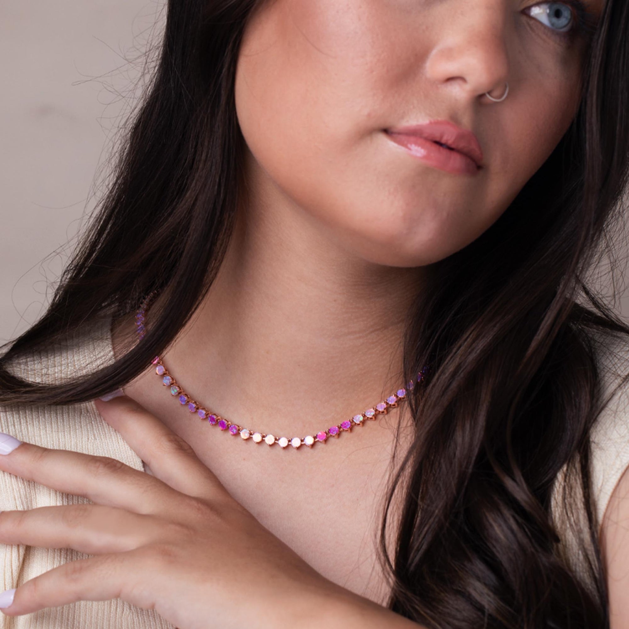 Rose Gold Pink Firefly Tennis Necklace - La Kaiser