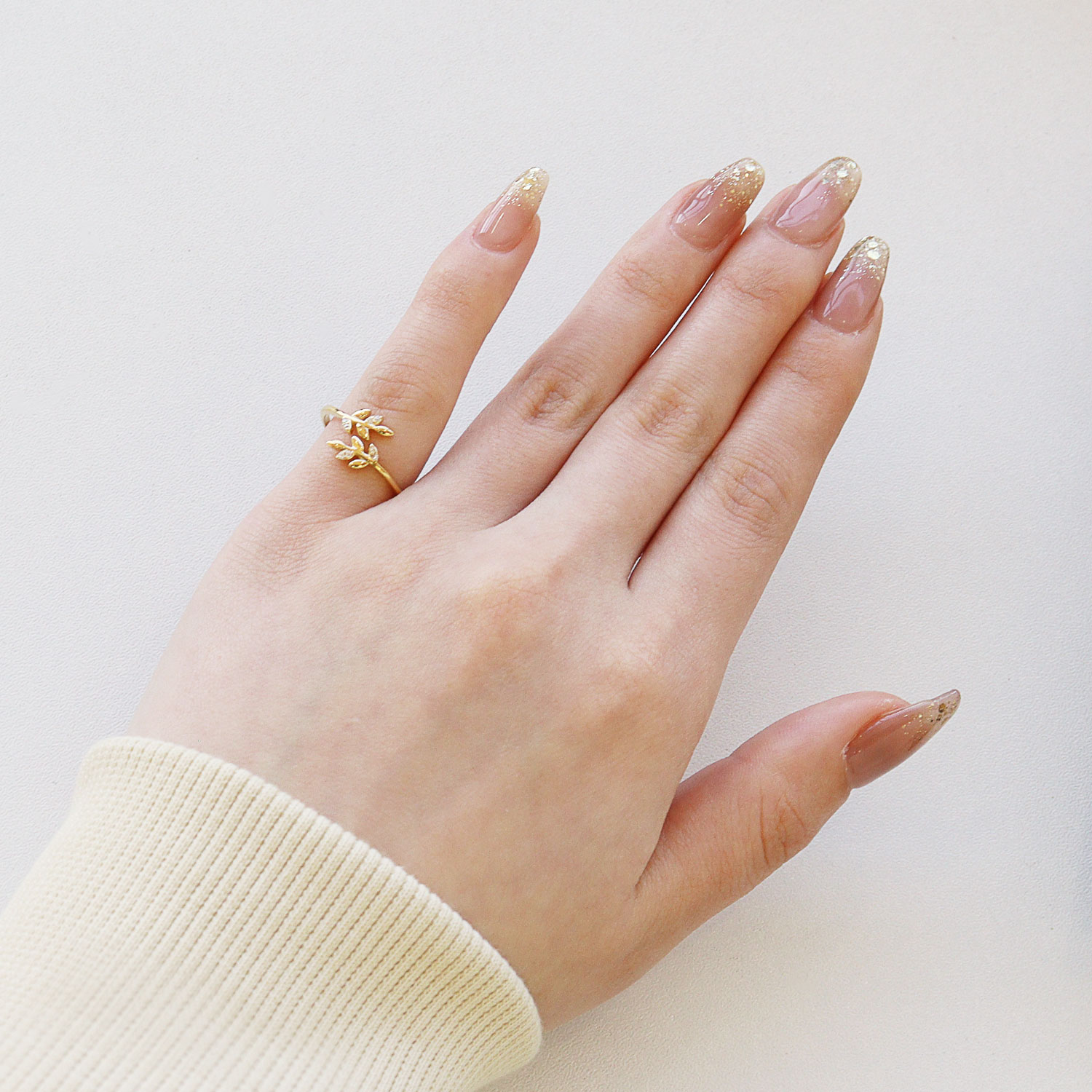 ピンキーリング レディース シルバー925 イエローゴールド リーフ