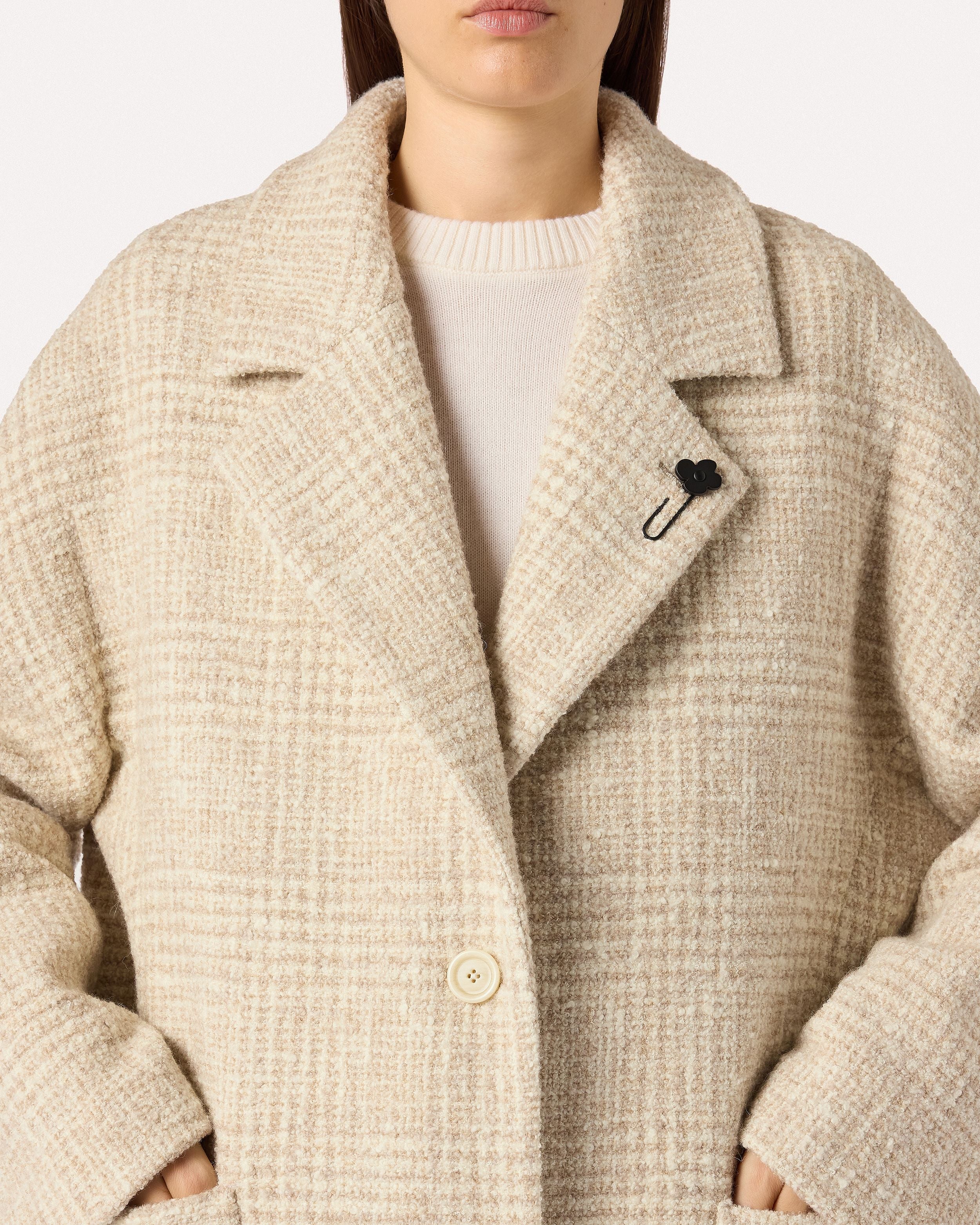 Sand long coat in bouclé alpaca, white, woman | Lardini