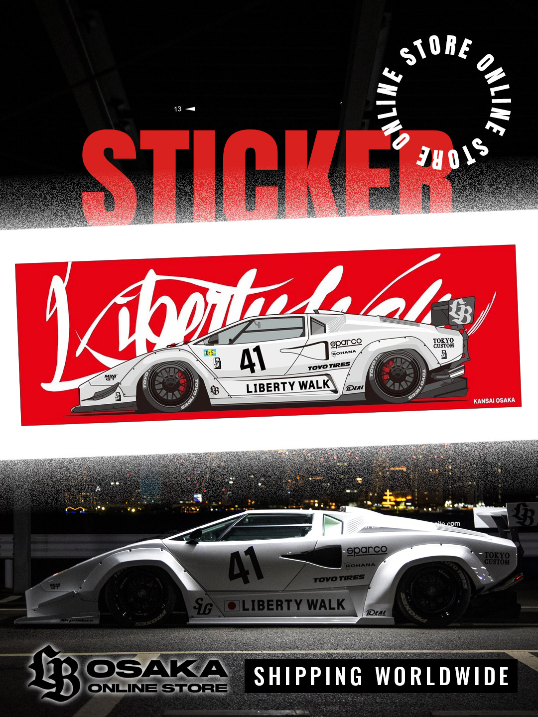 Liberty Walk KANSAI OSAKA Box Sticker Countach - LB-ONLINE OSAKA
