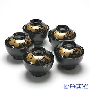 伝統工芸】輪島塗 花の丸蒔絵 吸物椀 5客組み | ブランド洋食器専門店