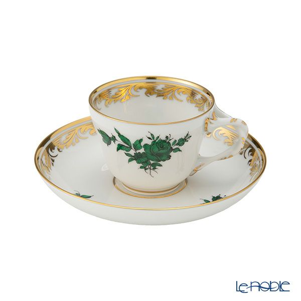 アウガルテン 小物入れ マリアテレジア 緑色のバラ 磁器 金彩【中古