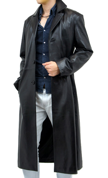 レザーチェスターロングコート120cm丈（羊革）シングル S~3Lまで