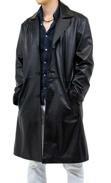 レザーチェスターコート100cm丈（羊革）シングル S~3Lまで｜革製品