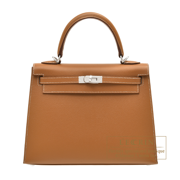 エルメス ケリー25/外縫い ゴールド ヴォーエプソン シルバー金具