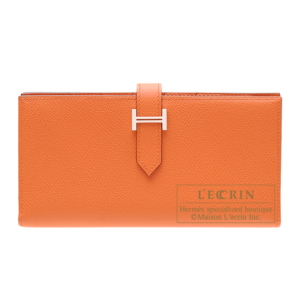 Hermes Bearn Soufflet Orange Epsom leather Silver hardware | L