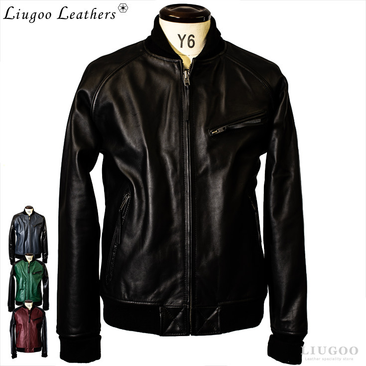 Liugoo Leathers 本革 レザ-バイカースタジャン メンズ リューグー