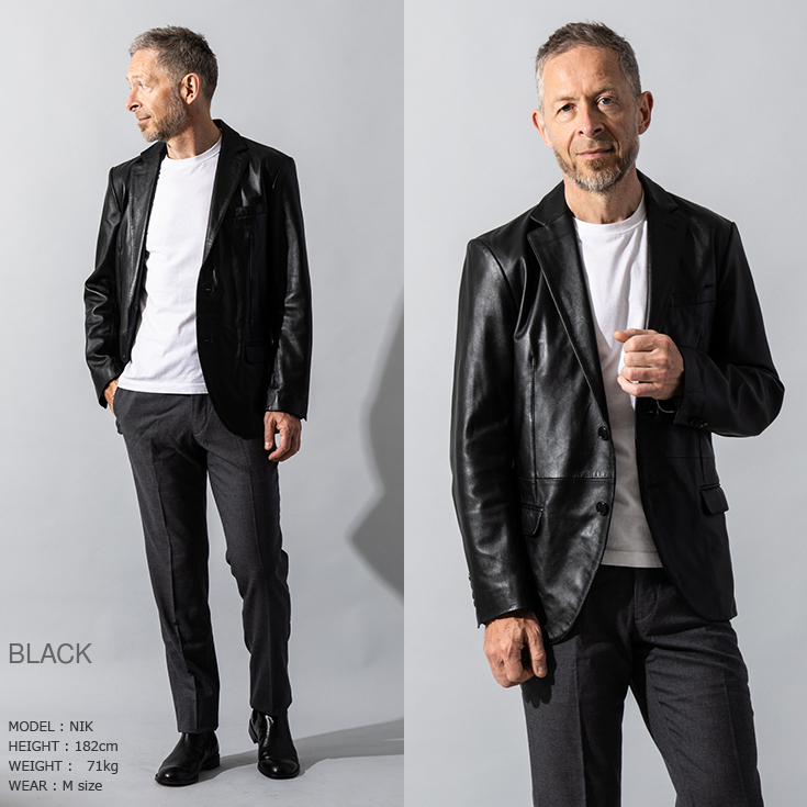 LIUGOO 本革 レギュラーフィットレザーテーラードジャケット メンズ