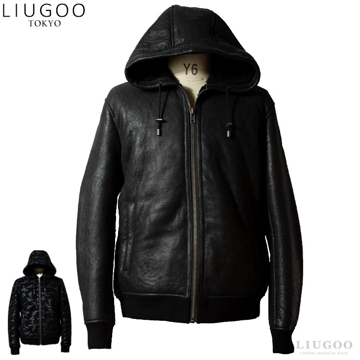 LIUGOO 本革 ムートンパーカー メンズ リューグー PRK07A 革ジャン