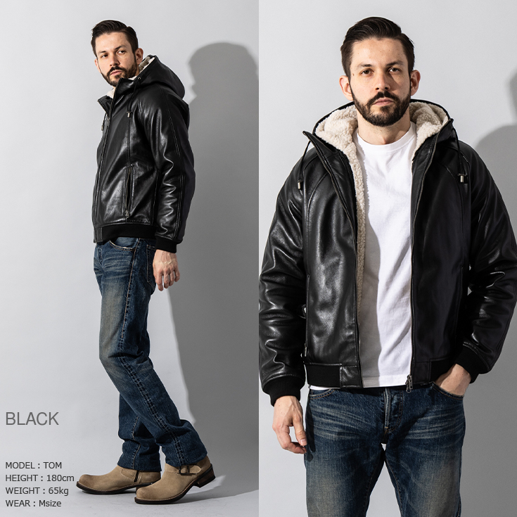 Liugoo Leathers 本革 着脱ボアライナー付防寒レザーパーカー メンズ