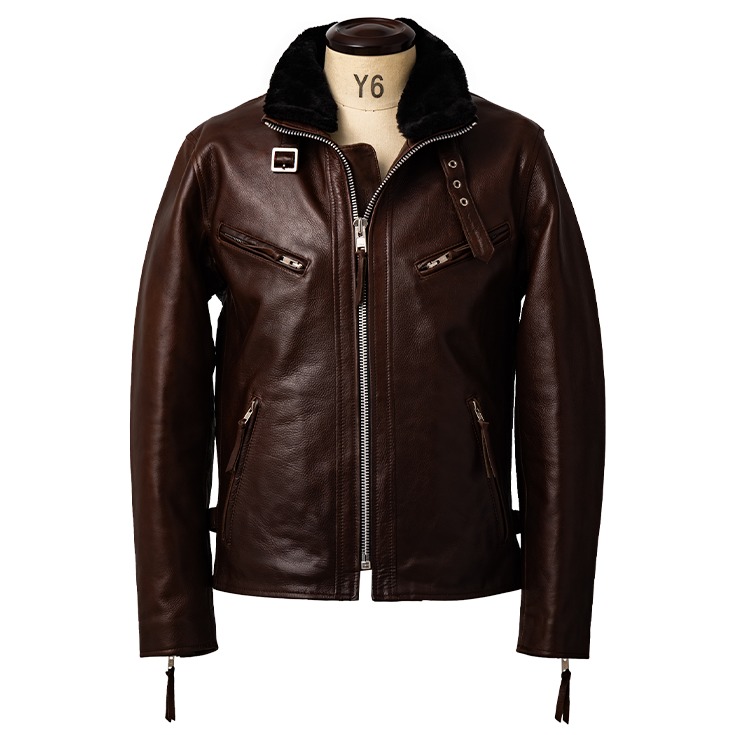 Liugoo Leathers 本革 WING-NECK シングルライダースジャケット メンズ